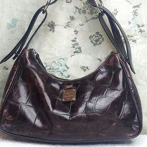 Dooney And Bourke Brown Croc Embossed Leather Handbag